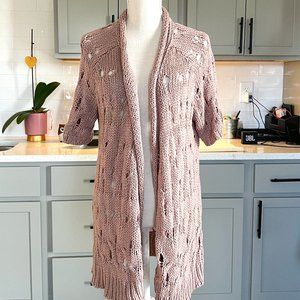 Fylo Pale Pink Nude Dress Length Sweater Duster with Oversize Weave Size Large